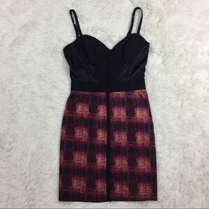 Bebe Black Bustier Pink Plaid Bodycon Dress Small